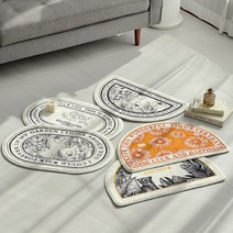 프렌치 드로잉 발매트 로맨틱 앤틱 디자인 반달 타원형 주방 현관 욕실 러그 롱 매트, 앤틱 하프