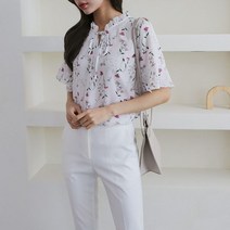 오슈 여름 플라워 꾸안꾸 대학생 깔끔 프릴 블라우스
