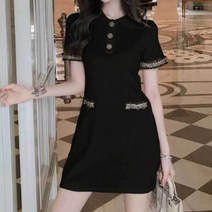 쇼프 휴가철 퍼프 블랙 레이스 하객 스퀘어넥 면 여자 롱 미니 니트 도트 5W6F7CED