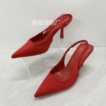 PigPug AZ 여자 신발 하이힐 샌들 가방 뒤 빈 뒤 걸림 밴드 얕은 구두 뾰족한 단화 구미 굽 하이힐 여자