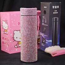 500ml 스마트 온도 디스플레이 다이아몬드 보온병 병 스테인레스 스틸 물병 블링 라인 석 진공 플라스크 커, 05 Pink White_01 500ml