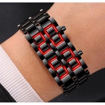 유니크 팔찌형 손목밴드 시계 디지털 메탈 손목시계 남성용 패션워치 블랙 레드 LED