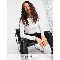 ASOS DESIGN 화이트 컬러의 긴소매 쁘띠핏 크롭 티셔츠