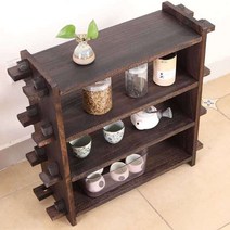 빈티지 3단 원목 찬장 레트로 그릇장 일본식 카페장, 탄화목 4단 90x20x68