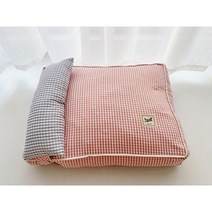 사계절용 체크 프렌치 불독 개집 매트베게 부착 쿠션 방석 웰시코기 푸들 쏘오옥, 체크핑크