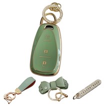 루루형제 쉐보레 차 키케이스 더뉴스파크 올뉴크루즈 더뉴 말리부 트레일블레이저 라세티 스마트 자동차 키커버 키홀더 키링, 키케이스+번호키링+가죽리본키링+가죽스트랩, AC-02 [3버튼], 올리브그린