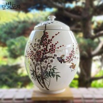달빚도자 백자쌀독 매화 20kg 쌀독 쌀항아리+뚜껑포함 (항아리형)