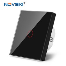 iot스위치 Novski-벽 터치 스위치 220V Eu 표준 Gehard Kristallen Glazen 패널 전원 1/2/3 갱 단방향 조명 센서, 블랙 터치 1 갱
