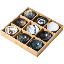 그릇 접시 나무 격자 나눔 트레이 고바찌 구절판, 6칸 나무 접시