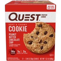 Quest Nutrition 프로틴 쿠키 12개입, 피넛 버터 초콜릿 칩, 1개