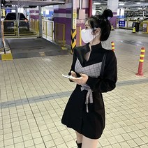 체크 뷔스티에 셔츠 미니 플레어 원피스