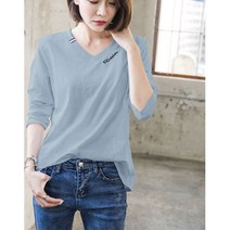 노이디제이 레터링 자수 브이넥 기본티 AAA240