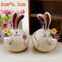 크리에이티브 마늘 토끼 유럽식 전원 장식품 침실 TV 캐비닛 수지 공예품 홈 장식품 생일 선물, 03 미미토끼리본(손해)