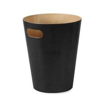 모던 우드 휴지통 원형 나무 심플 주방 쓰레기통 거실, 블랙 싱글 플랫