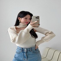브이와이 여자 폴라볼레로 골지니트 언더붑 긴팔티