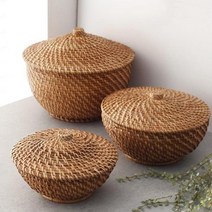 라탄 뚜껑 원형 바구니 3P set lovesweety.꾸미기 좋은날