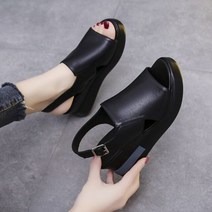 힐 슬리퍼 웨지 샌들 여성 여자 통굽 샌달 2022 여름 7cm 솔리드 오픈 토우 원 라인 버클 비치 해변 머핀 단독 레이디 페어리