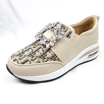 5cm 키높이 발편한 에어쿠션 통굽 니트 여성 여자슬립온 키높이슬립온 굽높은 쿠션 가죽 큐빅 여자 이쁜 슬립온 신발 워킹화 스니커즈 [순이의신발장]