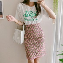 요시아나 [세일] [당일발송] 핑크 레터링 티셔츠 레이스스커트 투피스