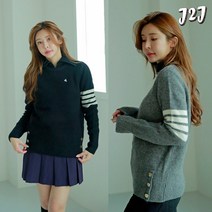 제이투제이 빅사이즈 여성 라운드니트 스트라이프 소프트 골프니트
