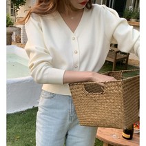 민스타일 퍼프소매 크롭 니트가디건 진주단추