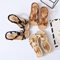 여성화 여자플랫슈즈 여름샌들구두 낮은샌들 여성 보헤미안 스트랩 플랫슈즈 3cm (3color)-72394EA