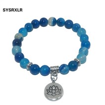 천연 석재 로터스 부처 비즈 자수정 마노 Lapis lazuli 타이거 아이 터키석 팔찌 여성용 남성용 요가 팔찌 Femme|끈 팔찌|