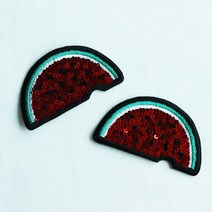 플라이쿱 봉제식 시원한 수박 스팽글 자수패치 와펜 세트 2개입