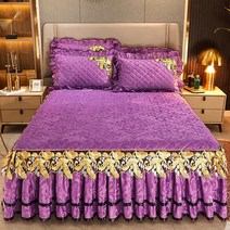 특급 호텔 이불 신혼 침구 추천 레이스 로터스 리프 침대 스커트 공주 스타일 솔리드 컬러 침대보 커버 베개 커버없이 미끄럼 방지 시트, [04] 200x220cm 1pcs, [08] 08