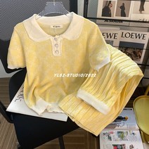 명품 수입 의류 st 투피스 세트 여름 반팔 코디 여성 허리 에어 슈트 웜 탄성 타입 크림