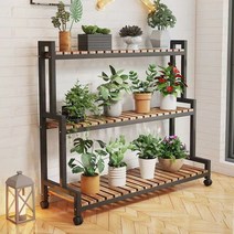 이동식 계단식 원목 탄화목 화분 정리대 다육 식물 폭조절 바퀴 선반 화초 다이 꽃 진열대, [로그컬러+화이트프레임]삼겹장80높이105