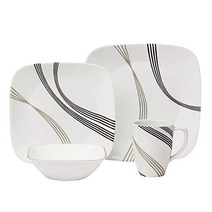 Corelle Boutique Square Urban Arc 16-Piece Dinnerware Set Service for 4, Dinner Plate 6-Pack