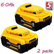 디월트 배터리 DCB206-2 20 Volt Max XR 6.0AH 리튬 이온 배터리/충전기 DCB205 팩, 2x 6.0Ah battery