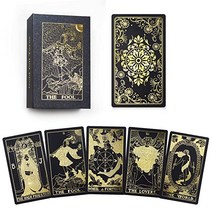 Ciseonik Black Tarot Cards with-Guidebook - and Case Professionals 고급 빈티지 타로 카드 초보자용 플라스틱 카드 점성술 Dar