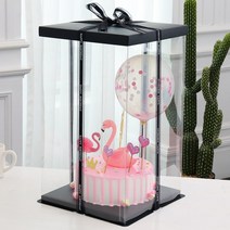 30cm/39cm/45cm 블랙 3단 4단 대형케이크박스 대형플라워박스 대형플라워상자 대형투명케이스 대형케이크상자 [받침대포함], 높이30cm