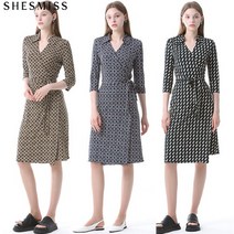 쉬즈미스 [쉬즈미스] 페미닌 기하학 패턴 카라 랩 원피스