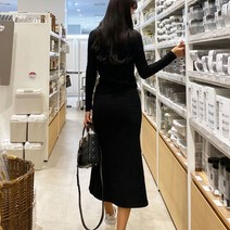 꾸안꾸 마실룩 라운지웨어 쭈리면 라운드넥 머메이드 롱 원피스 3color
