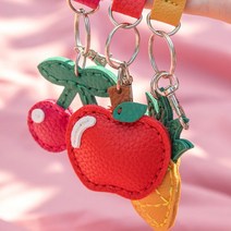 바오바론 가죽 과일 열쇠 고리 만들기 키링 공예 바느질 실꿰기 아이 소근육 발달 집중력 향상 체험 학습 Keyring DIY 투명스티커 증정, (체리+사은품제공)