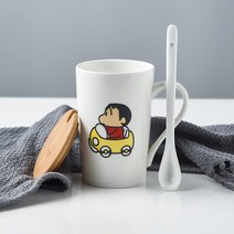 짱구 머그 컵 잔 커피 스푼 뚜껑 커플 사무실 굿즈, 09.