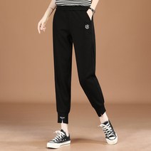 여성바지 밴딩 자수 블랙 트레이닝 예쁜 트임팬츠