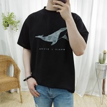 프롬엘 무료배송)돌고래 그래픽 여름 반팔티셔츠(3COLOR) 반팔 티셔츠