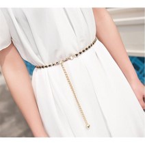 여성 코디 얇은 골드 체인 진주 벨트 2color