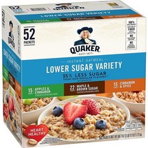 퀘이커 Quaker Lower Sugar Variety 로우슈가 인스턴트 오트밀 버라이어티팩 52개입 60.7oz(1.72kg), 1개
