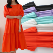 바스락 캉캉 셔링 포켓 반팔 롱 플레어원피스 DK