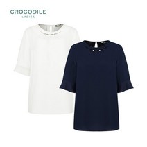 [크로커다일레이디] 진주 프릴 소매 티셔츠