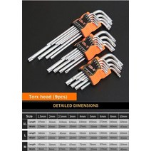 9PCS L 양단 스크루 드라이버 육각 렌치 세트 알렌 키 육각형 플랫 볼 Torx 스타 헤드 스패너 키 세트 핸드 툴, 03 Torx Head_01 Size M