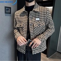 SHENGHUI남성 체크 트위드 자켓 남자 캐주얼 크롭 재킷SH8*8LW
