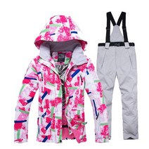화려한 여성 스노우 슈트 착용 방수 Windproof 겨울 야외 의상 보드 의류 복장 스키 재킷 + 스트랩 바지, 08 picture jacket pant_01 S