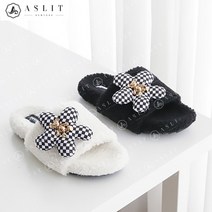 애슬릿 애슬릿 체크 꽃 양털 블로퍼 퍼 뮬 겨울 슬리퍼