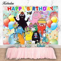 Kabodou Barbapapa 가족 사진 배경 생일 축하 베이비 샤워 장식 배너, 03 03_15 Polyester 200x150cm